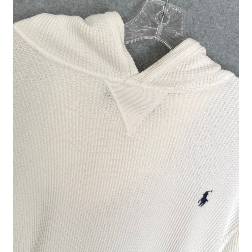 Polo Ralph Lauren Hoodie Mens XL White Waffle Knit Thermal Cotton Pullover READ